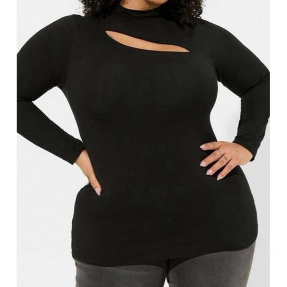 Torrid Foxy Mock Neck Cutout Long Sleeve Top‎ Women's Size 3 Black Sexy Clubbing - Picture 1 of 8